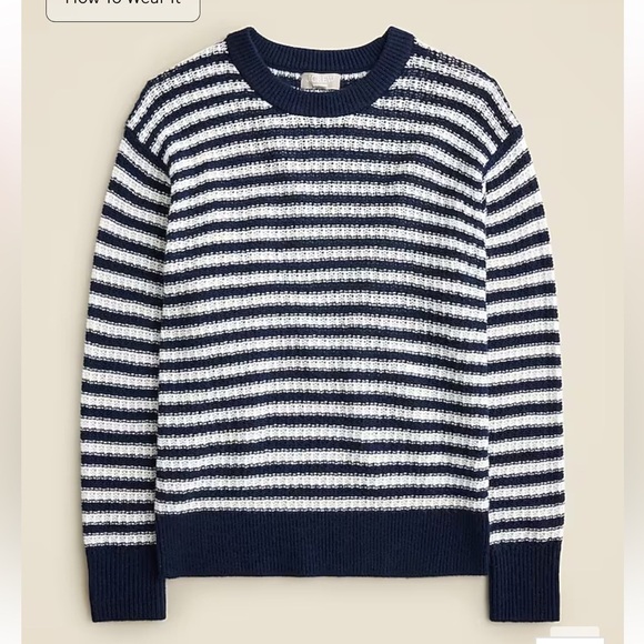 NWOT j crew Cashmere relaxed crewneck sweater in stripe navy snow - Picture 4 of 6